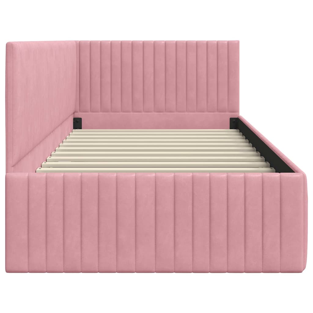 Corner Bed Frame with Headboard Pink 90 x 200 cm Velvet