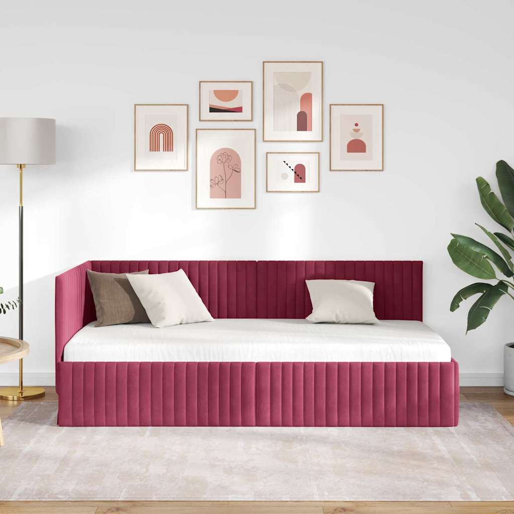 Corner Bed Frame with Headboard Wine red 90 x 200 cm Velvet