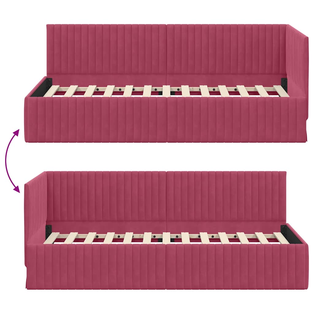 Corner Bed Frame with Headboard Wine red 90 x 200 cm Velvet