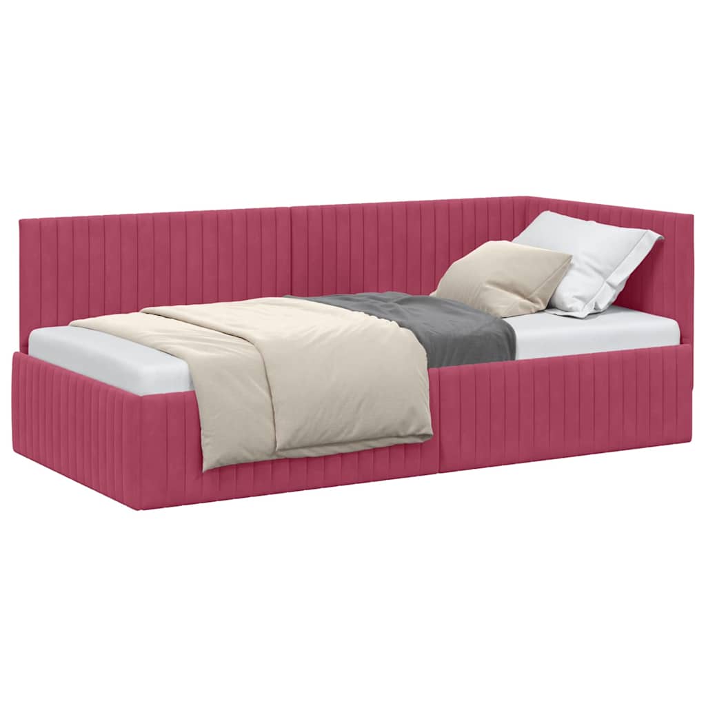 Corner Bed Frame with Headboard Wine red 90 x 200 cm Velvet