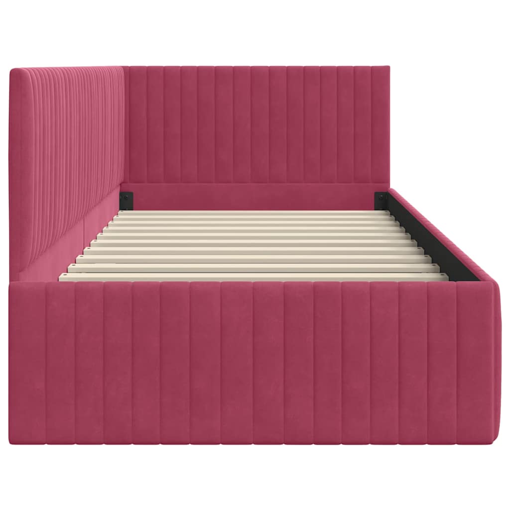 Corner Bed Frame with Headboard Wine red 90 x 200 cm Velvet