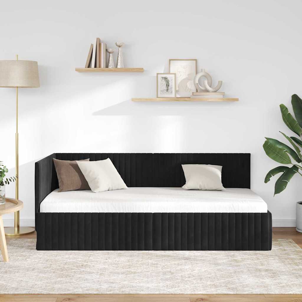 Corner Bed Frame with Headboard Black 90 x 200 cm Velvet