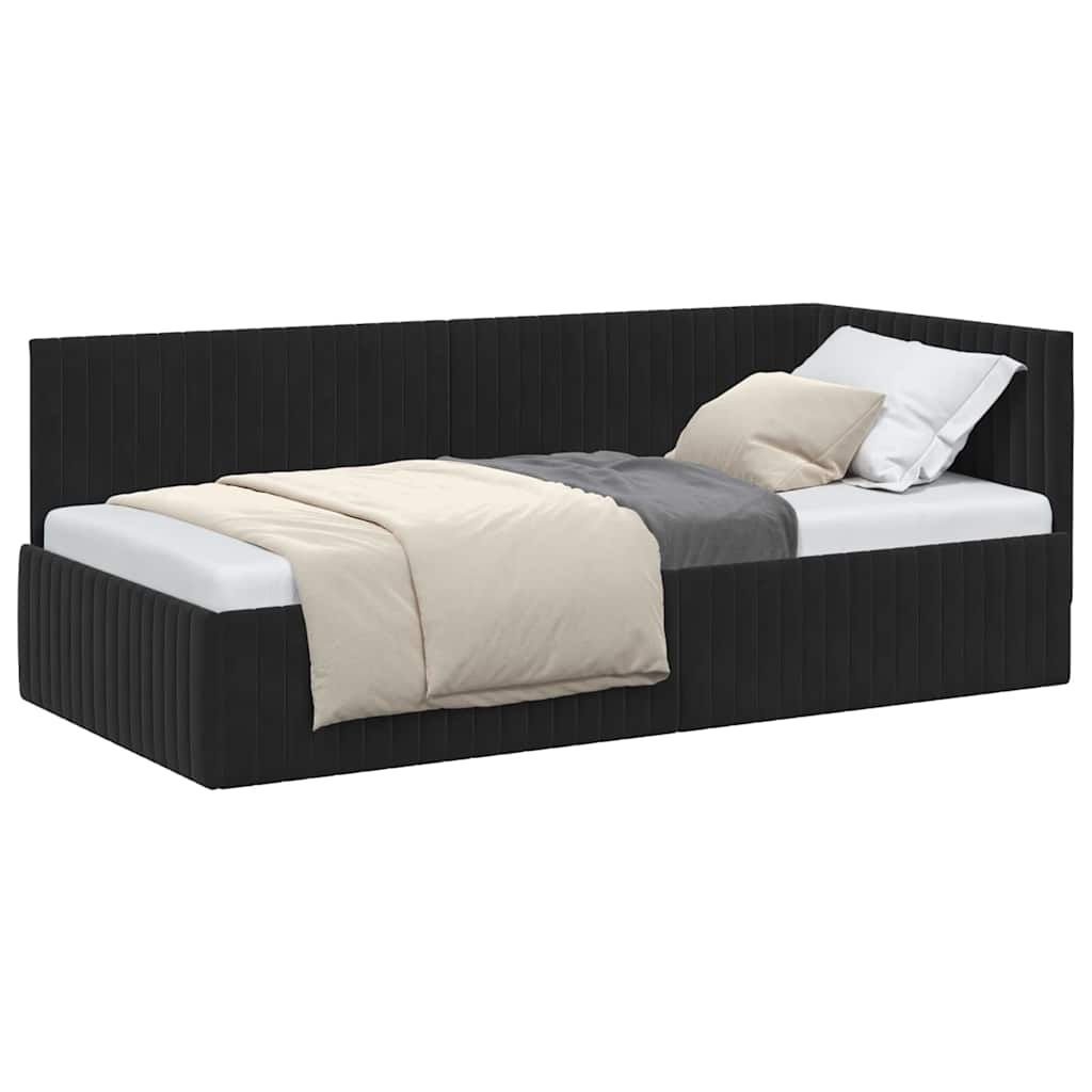 Corner Bed Frame with Headboard Black 90 x 200 cm Velvet