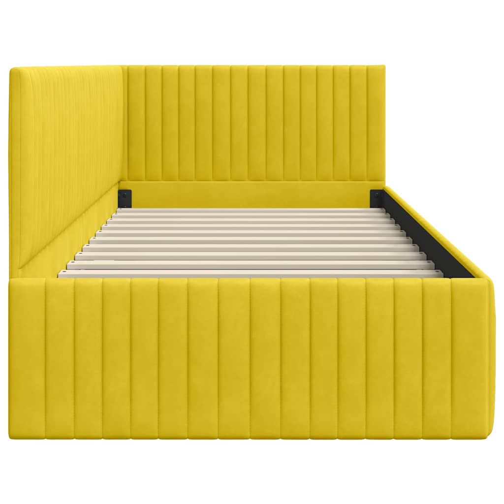 Corner Bed Frame with Headboard Yellow 90 x 200 cm Velvet