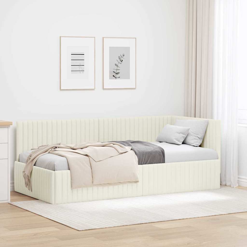 Corner Bed Frame with Headboard Cream 90 x 200 cm Velvet
