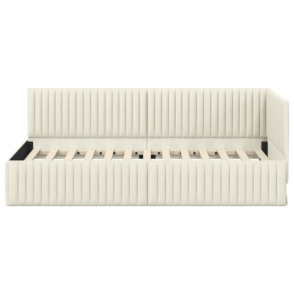 Corner Bed Frame with Headboard Cream 90 x 200 cm Velvet