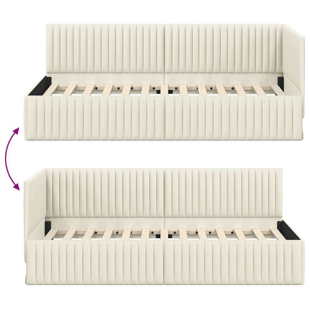Corner Bed Frame with Headboard Cream 90 x 200 cm Velvet