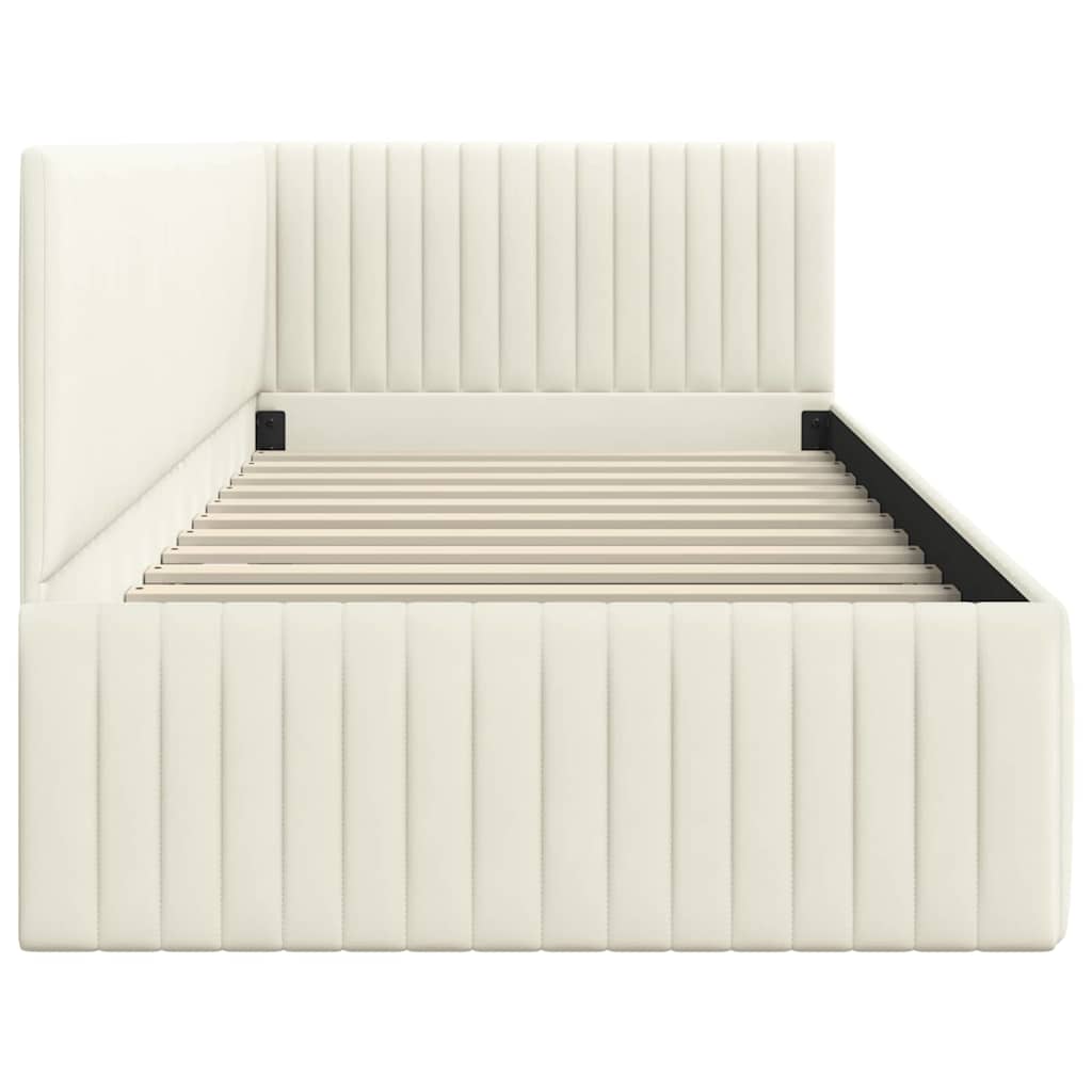 Corner Bed Frame with Headboard Cream 90 x 200 cm Velvet
