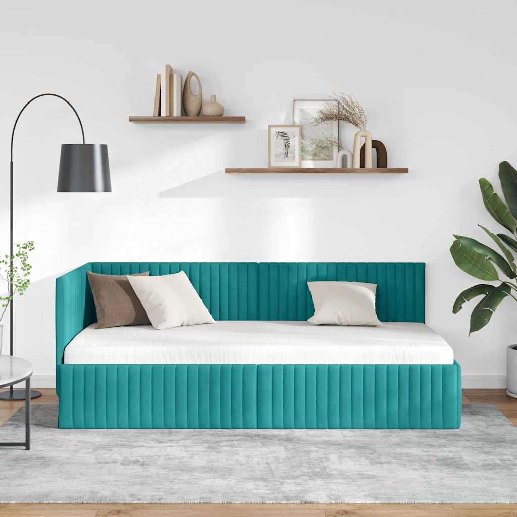 Corner Bed Frame with Headboard Turquoise 90 x 200 cm Velvet