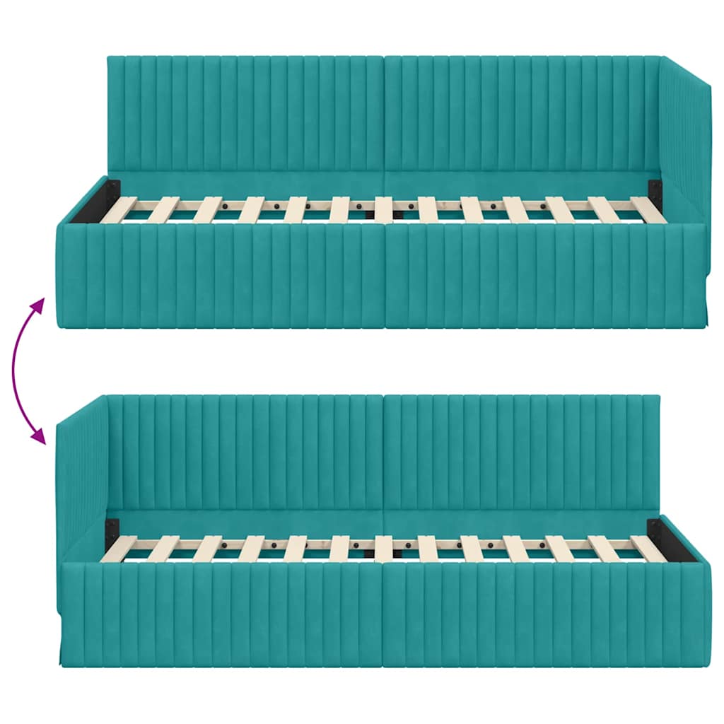 Corner Bed Frame with Headboard Turquoise 90 x 200 cm Velvet