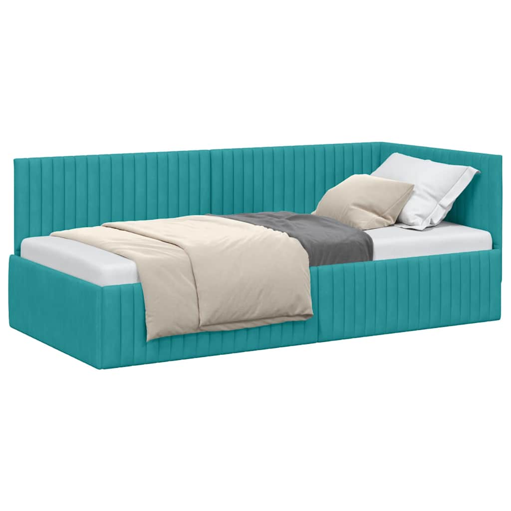 Corner Bed Frame with Headboard Turquoise 90 x 200 cm Velvet