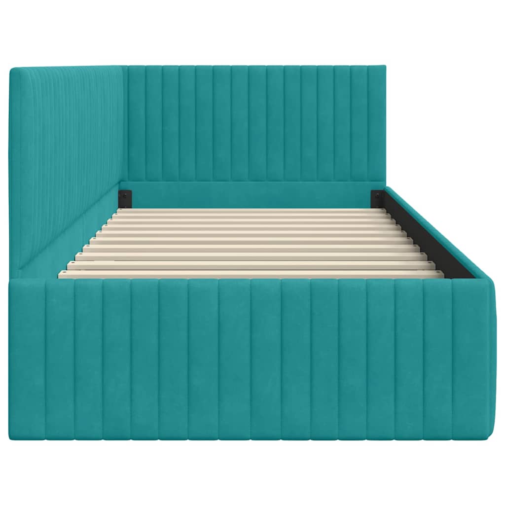 Corner Bed Frame with Headboard Turquoise 90 x 200 cm Velvet