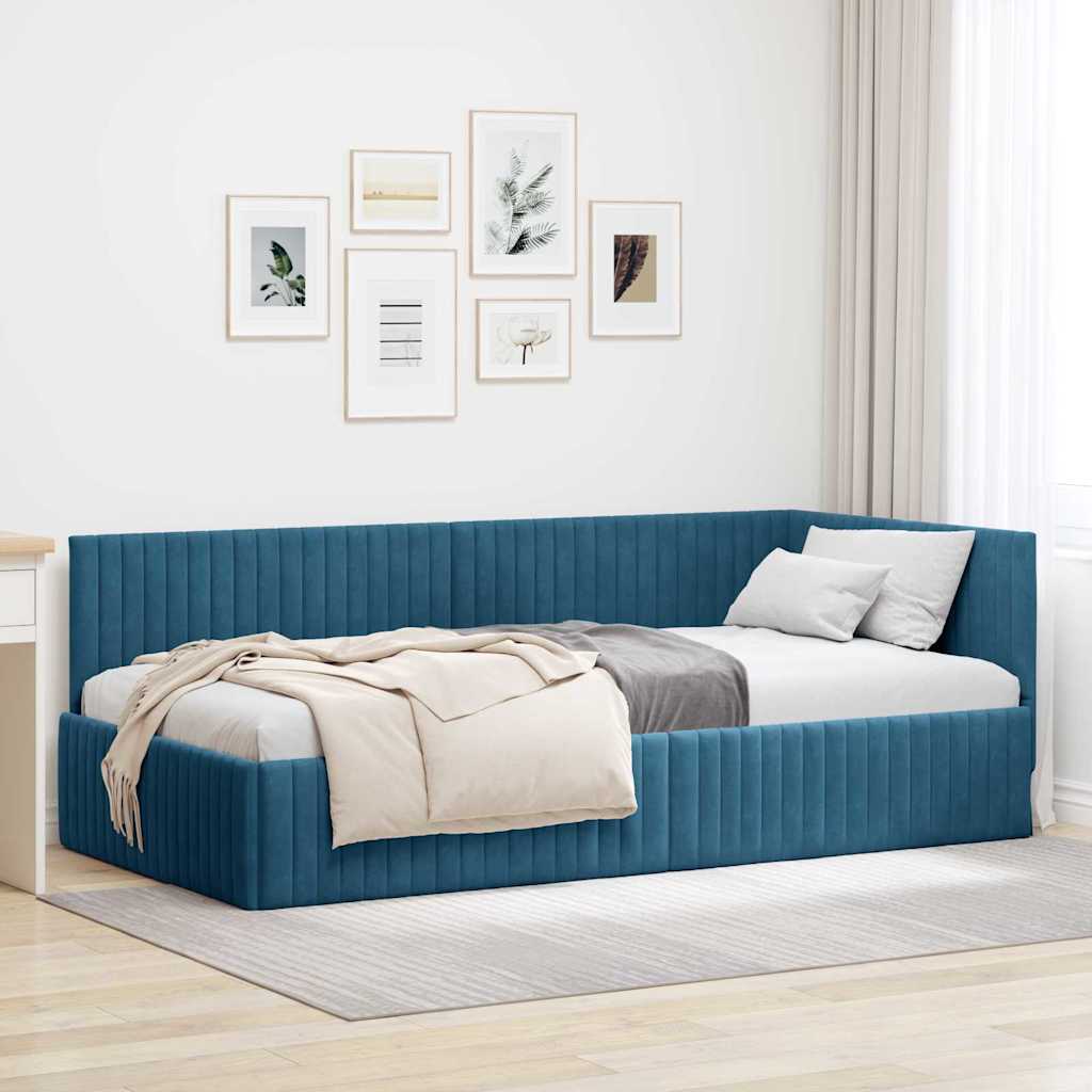 Corner Bed Frame with Headboard Blue 100 x 200 cm Velvet