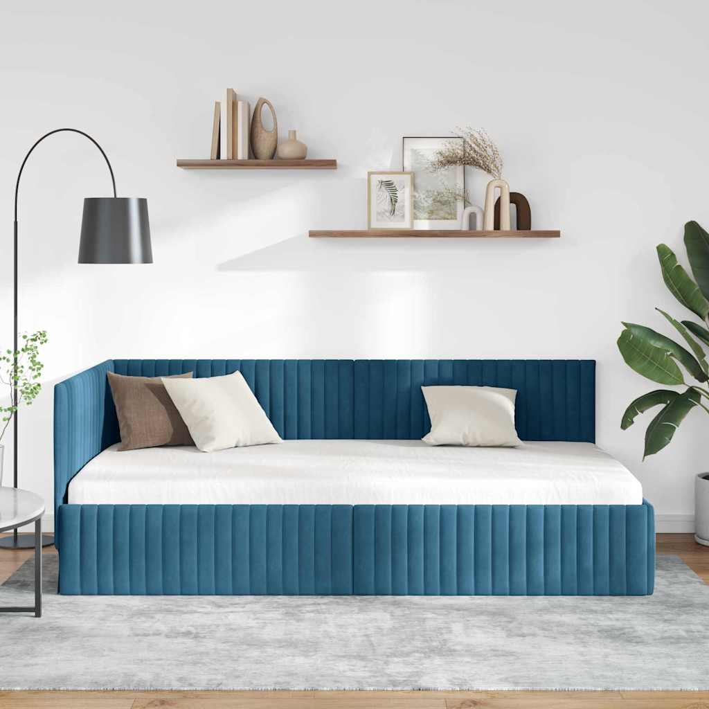 Corner Bed Frame with Headboard Blue 100 x 200 cm Velvet