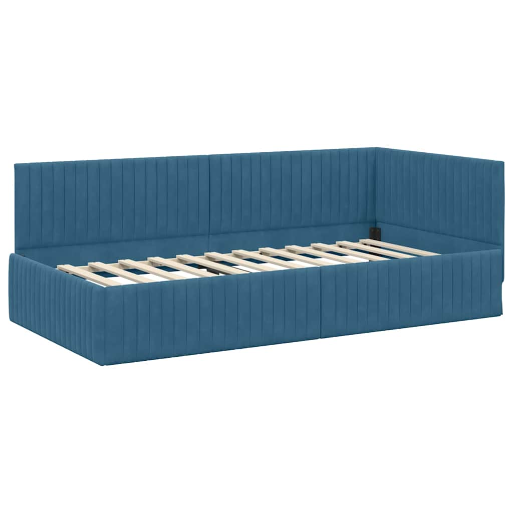 Corner Bed Frame with Headboard Blue 100 x 200 cm Velvet