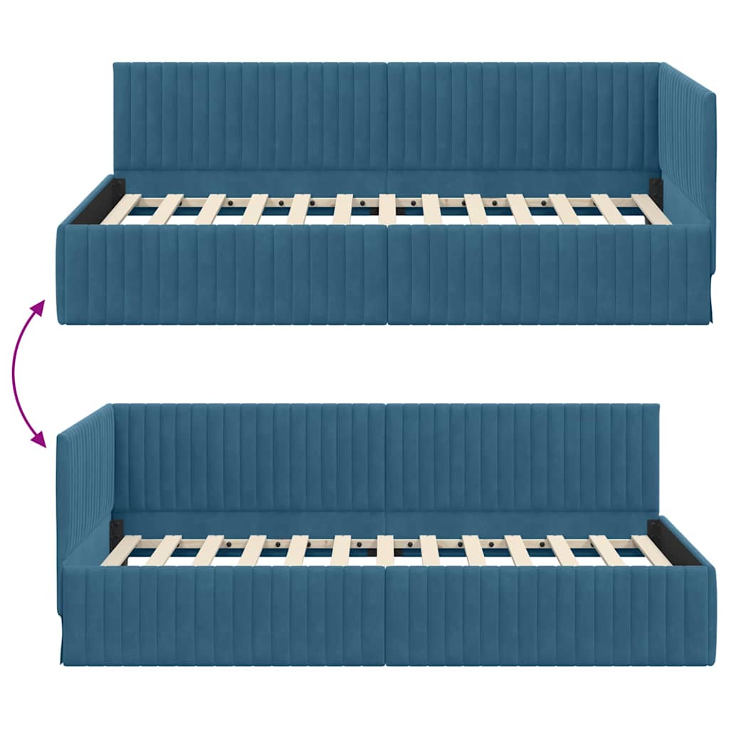 Corner Bed Frame with Headboard Blue 100 x 200 cm Velvet