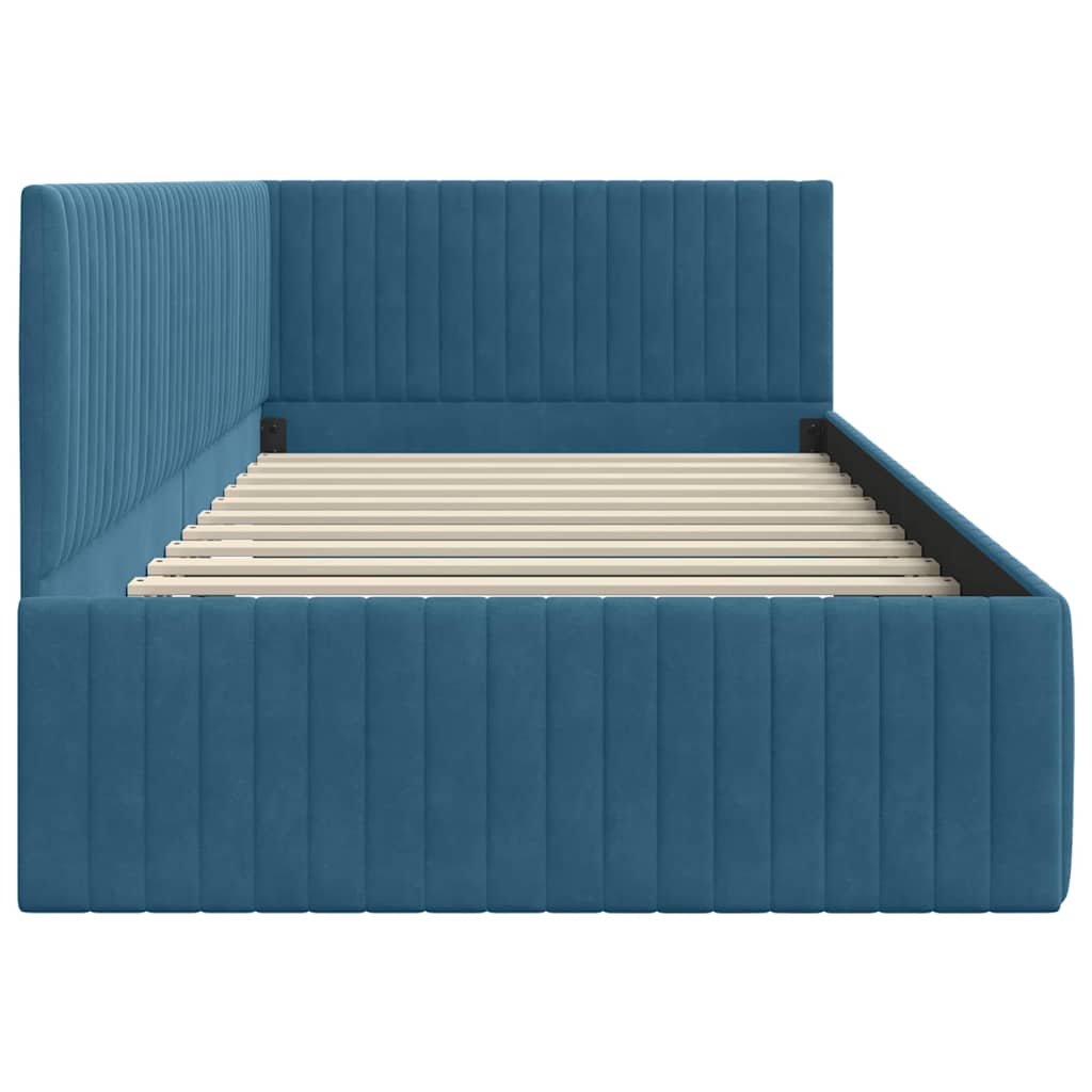 Corner Bed Frame with Headboard Blue 100 x 200 cm Velvet