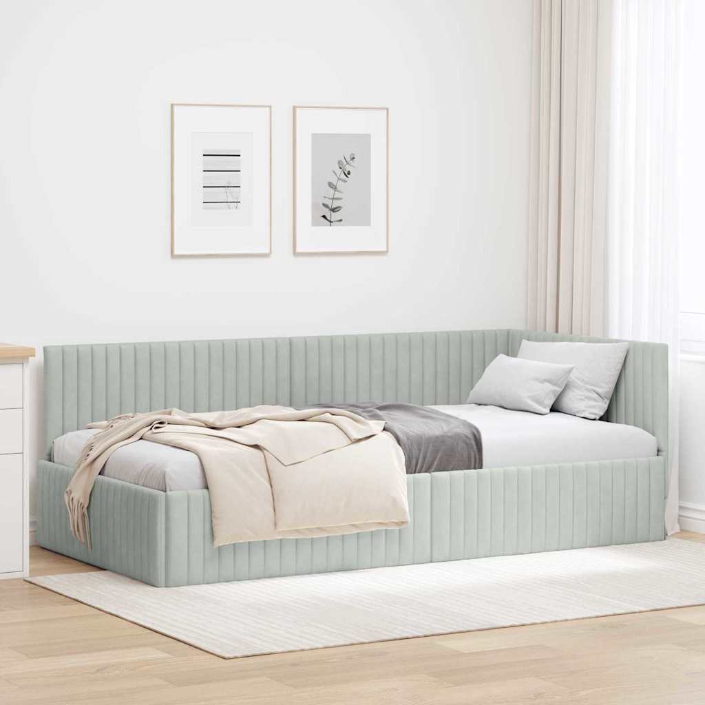 Corner Bed Frame with Headboard Light grey 100 x 200 cm Velvet