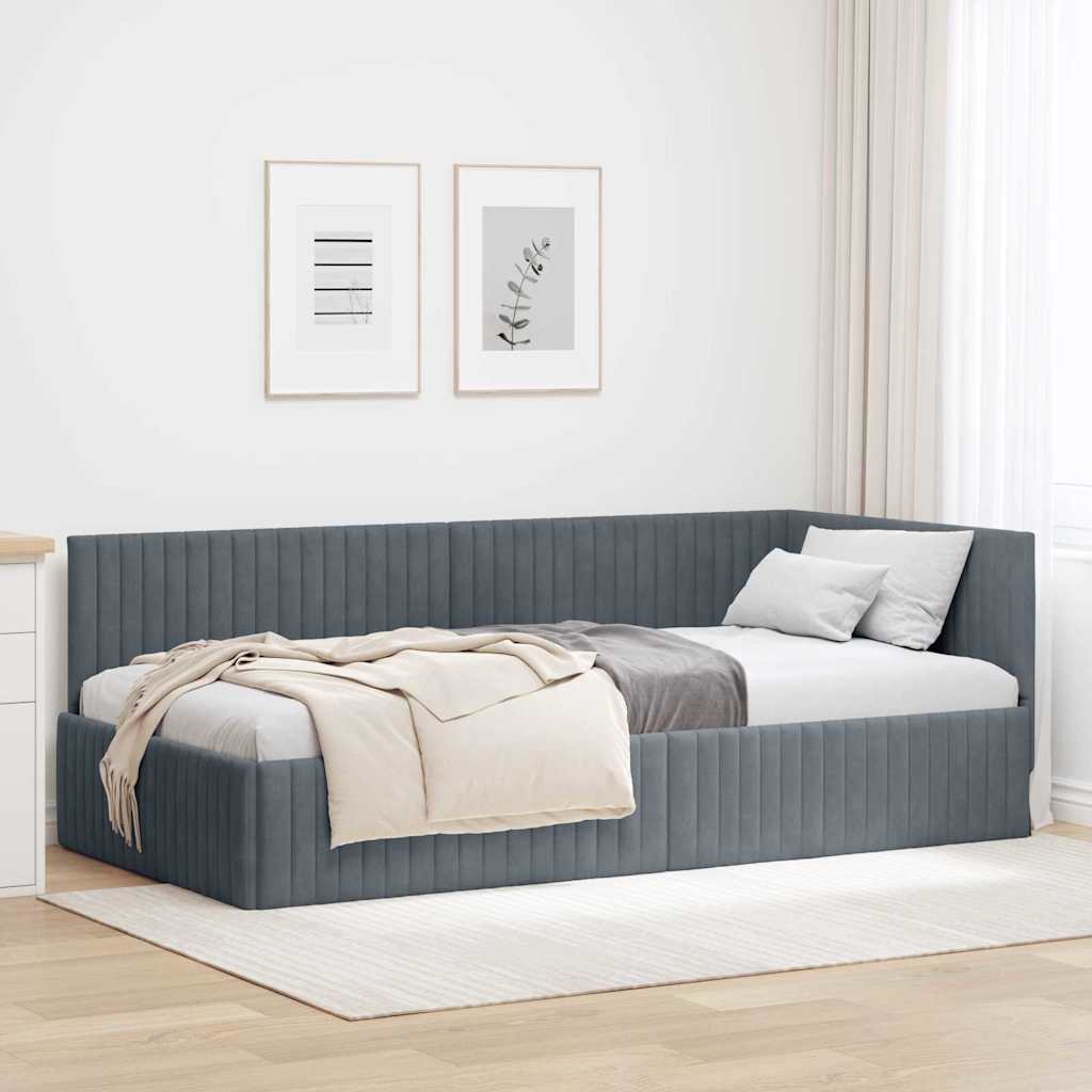 Corner Bed Frame with Headboard Dark grey 100 x 200 cm Velvet