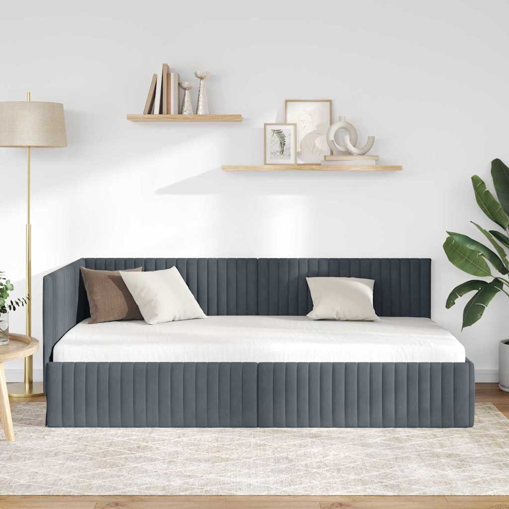 Corner Bed Frame with Headboard Dark grey 100 x 200 cm Velvet