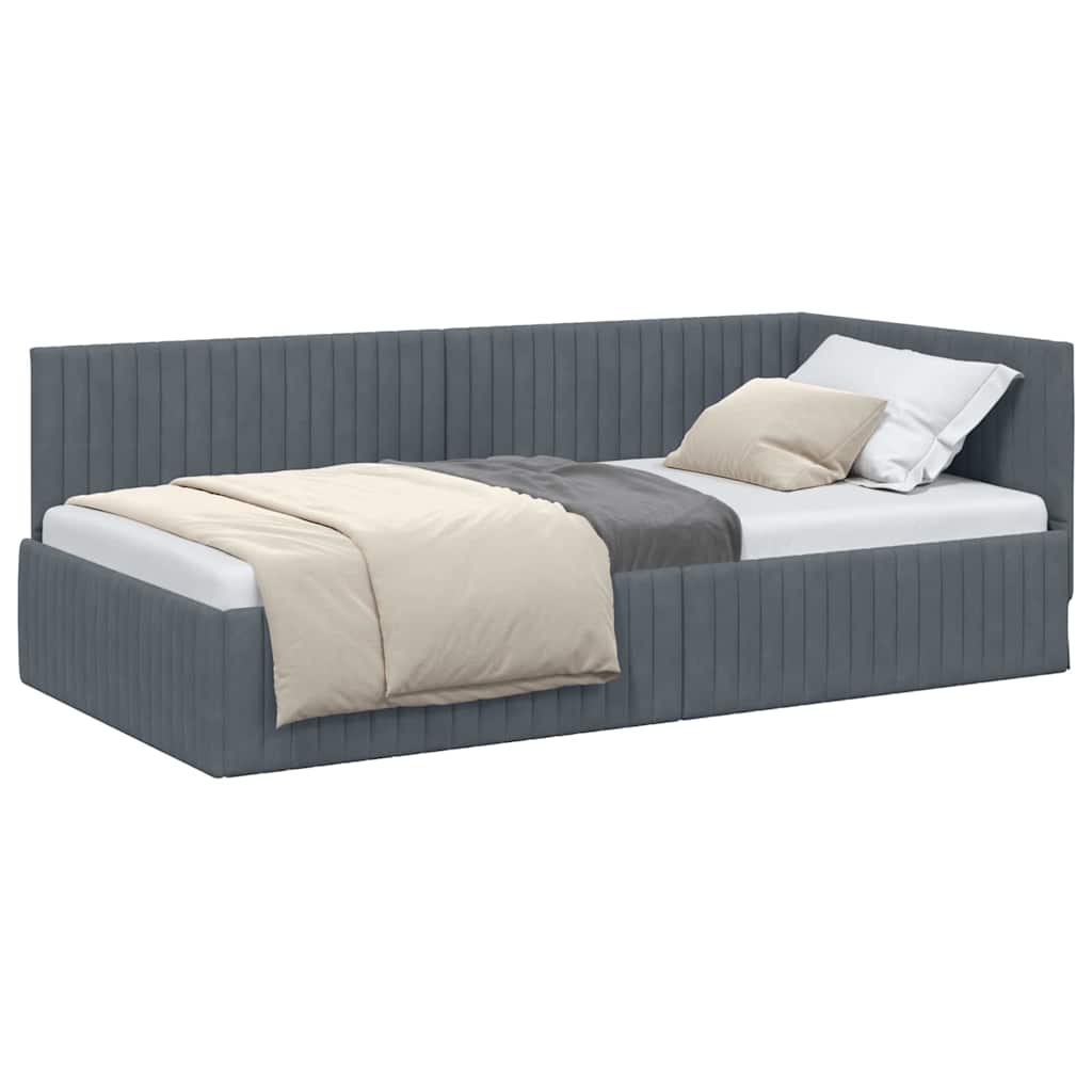 Corner Bed Frame with Headboard Dark grey 100 x 200 cm Velvet