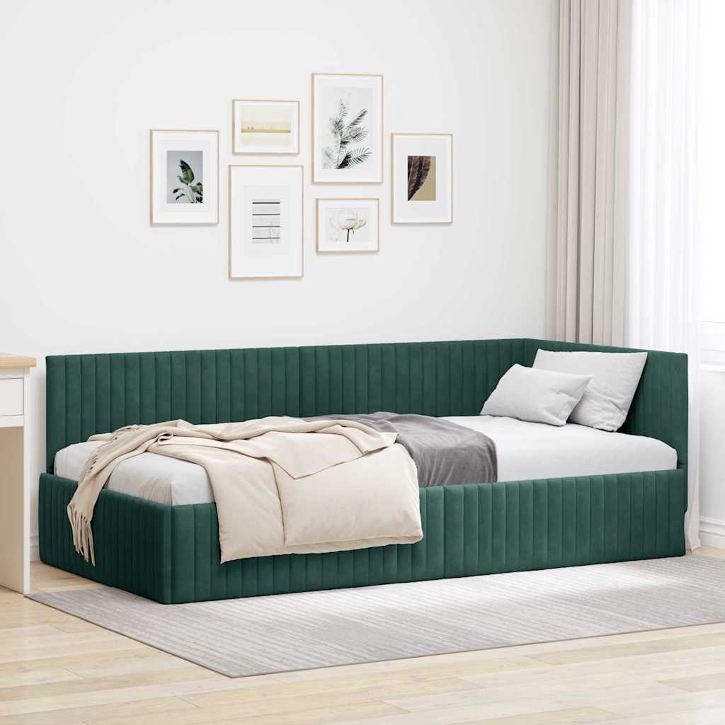 Corner Bed Frame with Headboard Dark green 100 x 200 cm Velvet