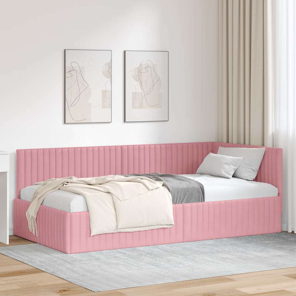 Corner Bed Frame with Headboard Pink 100 x 200 cm Velvet