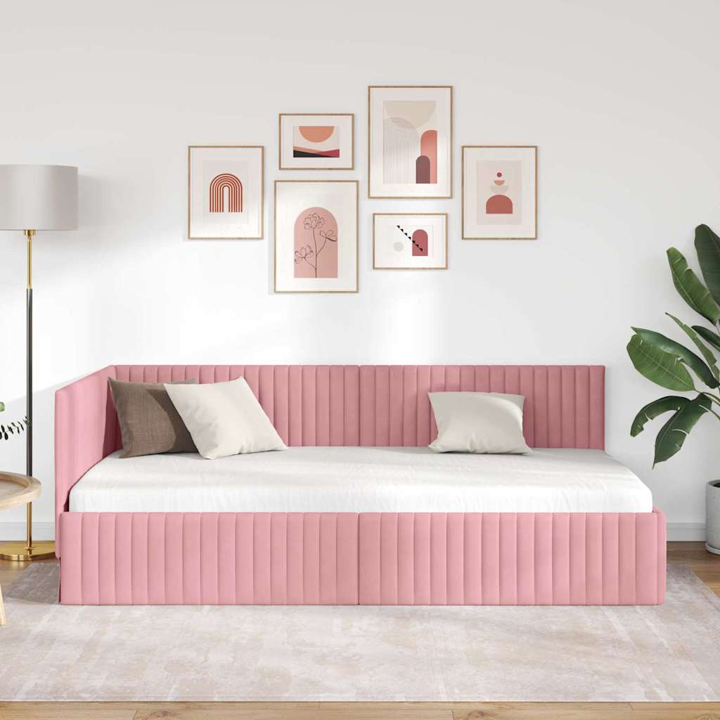 Corner Bed Frame with Headboard Pink 100 x 200 cm Velvet