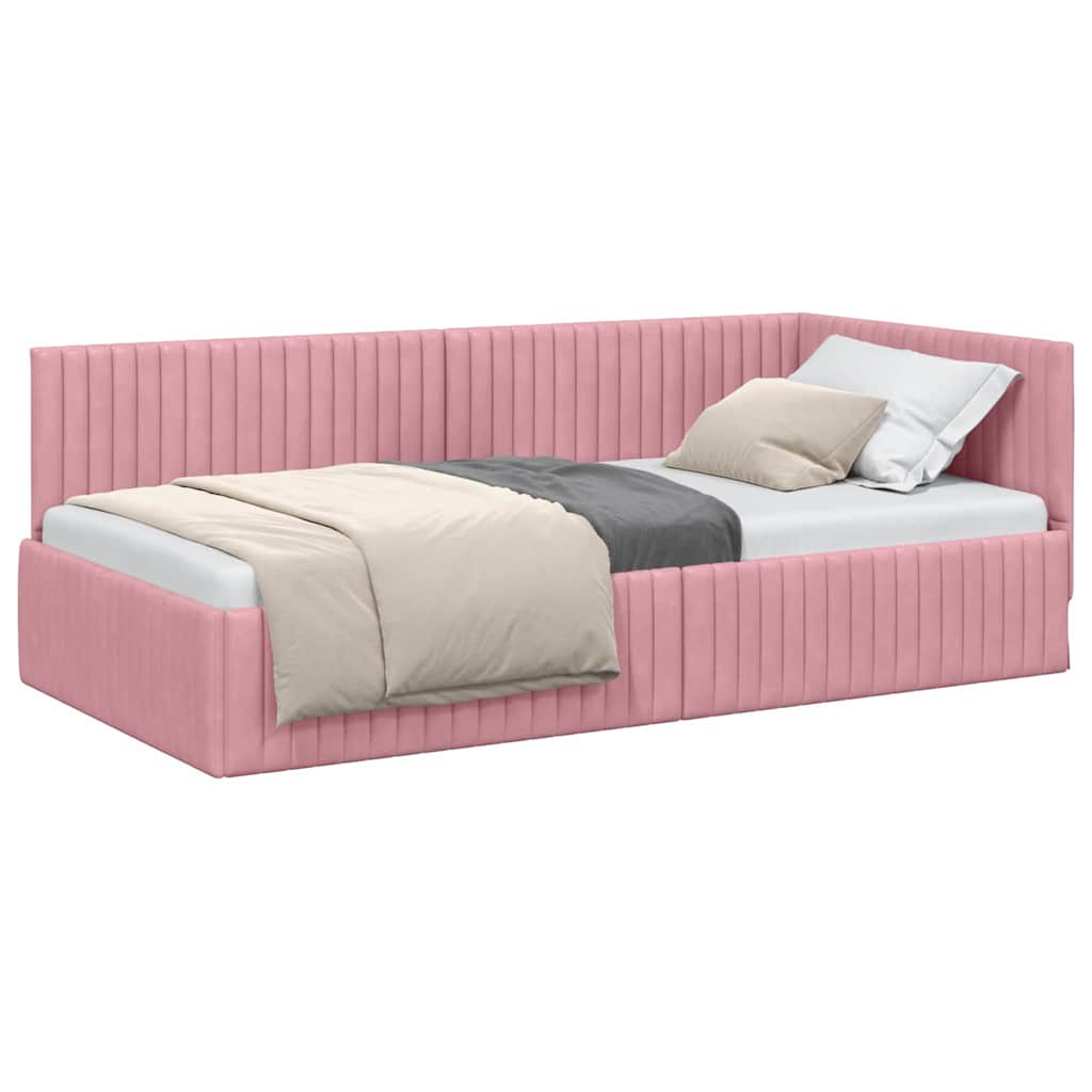 Corner Bed Frame with Headboard Pink 100 x 200 cm Velvet
