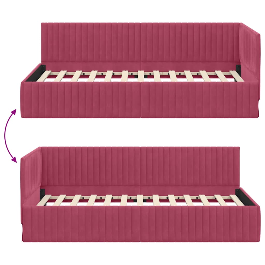 Corner Bed Frame with Headboard Wine red 100 x 200 cm Velvet