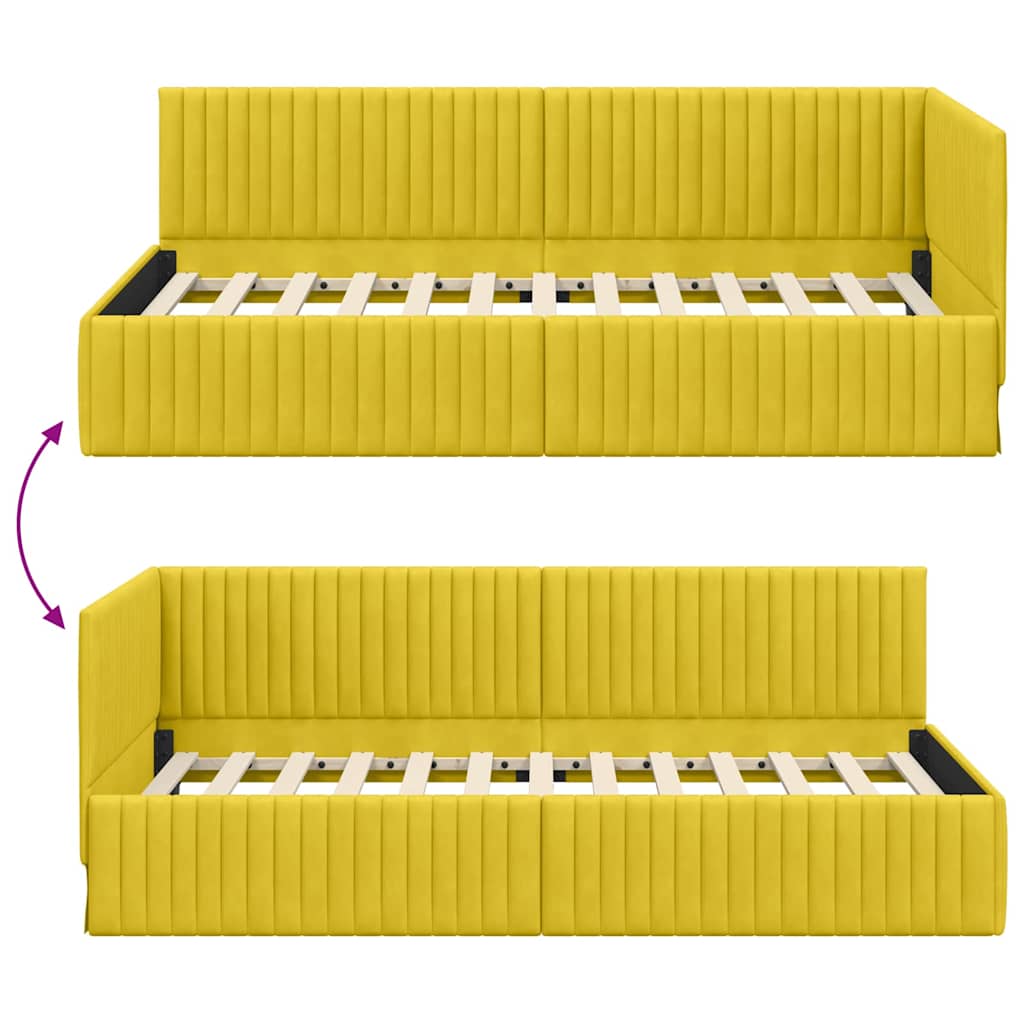 Corner Bed Frame with Headboard Yellow 100 x 200 cm Velvet
