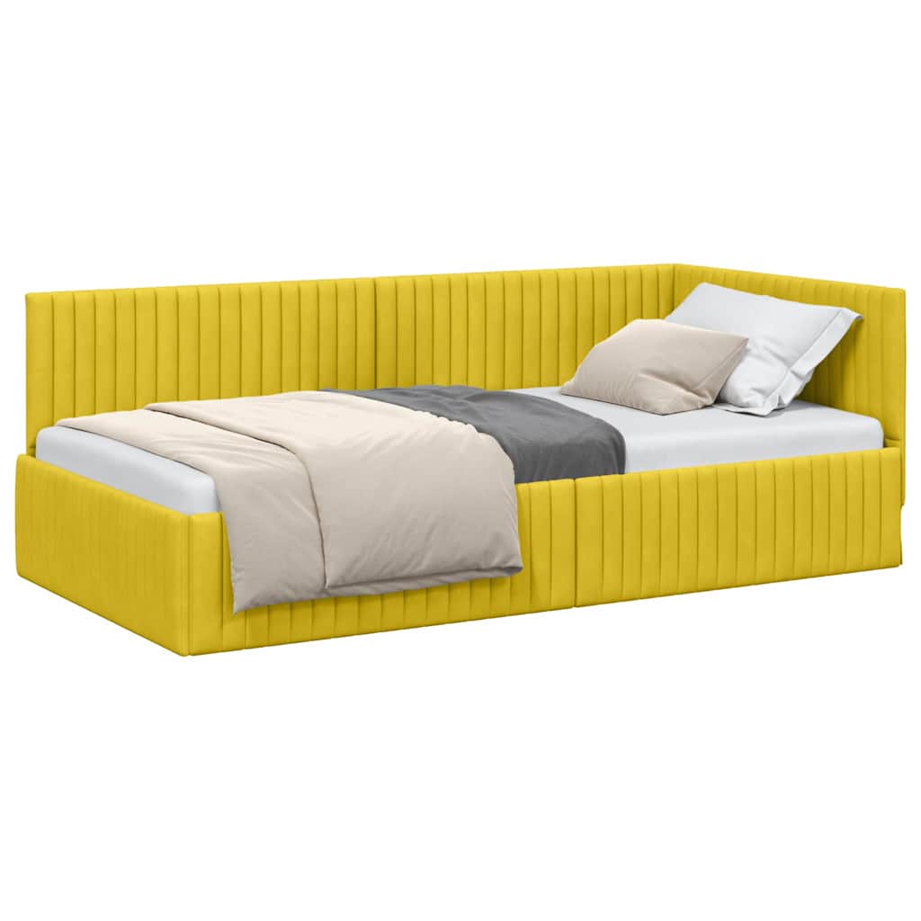 Corner Bed Frame with Headboard Yellow 100 x 200 cm Velvet