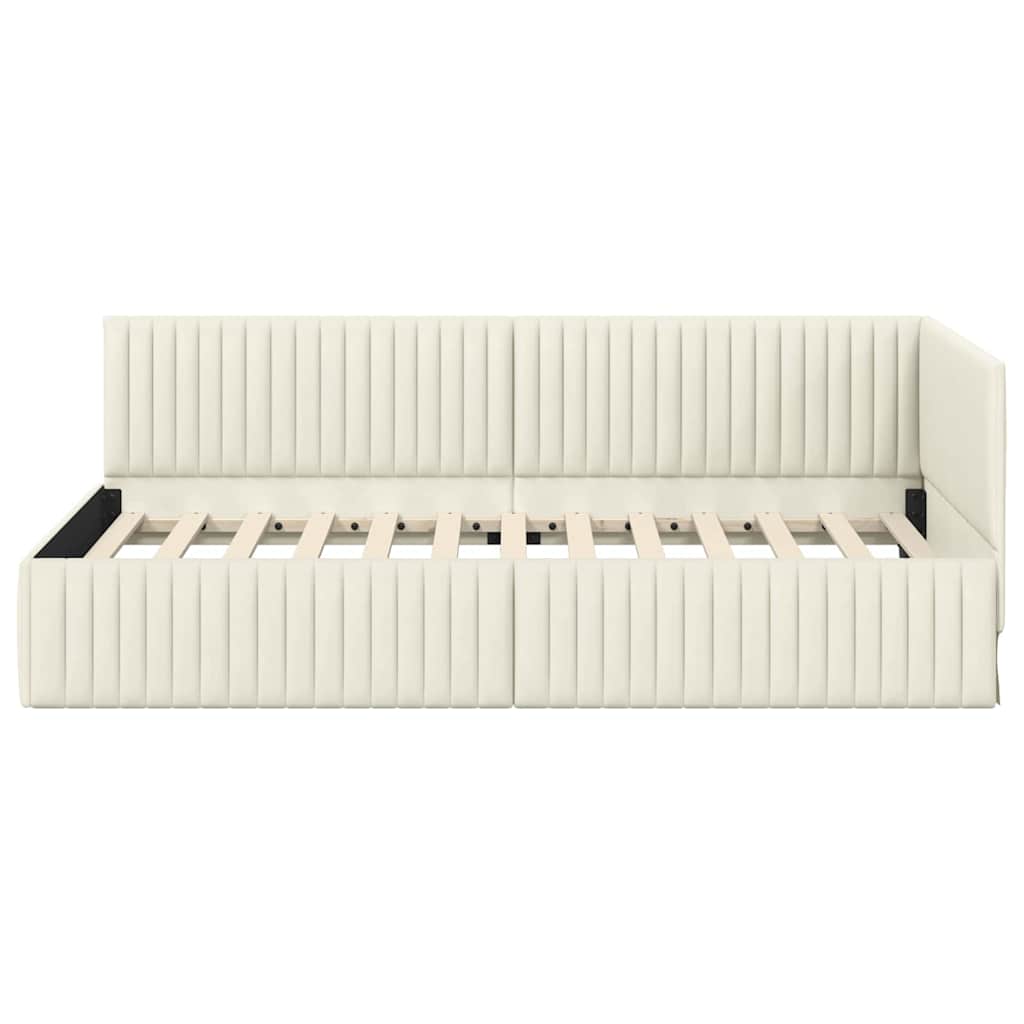 Corner Bed Frame with Headboard Cream 100 x 200 cm Velvet