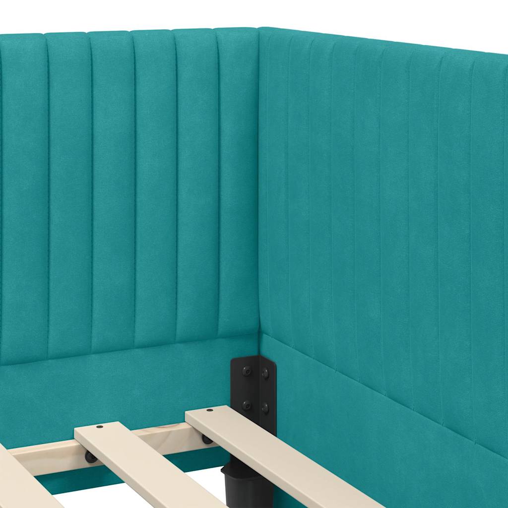 Corner Bed Frame with Headboard Turquoise 100 x 200 cm Velvet
