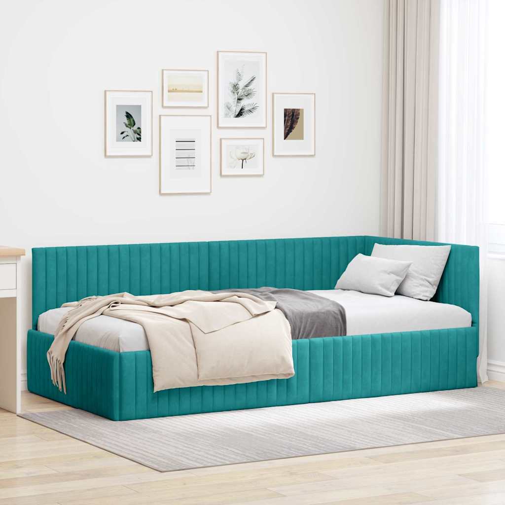 Corner Bed Frame with Headboard Turquoise 100 x 200 cm Velvet
