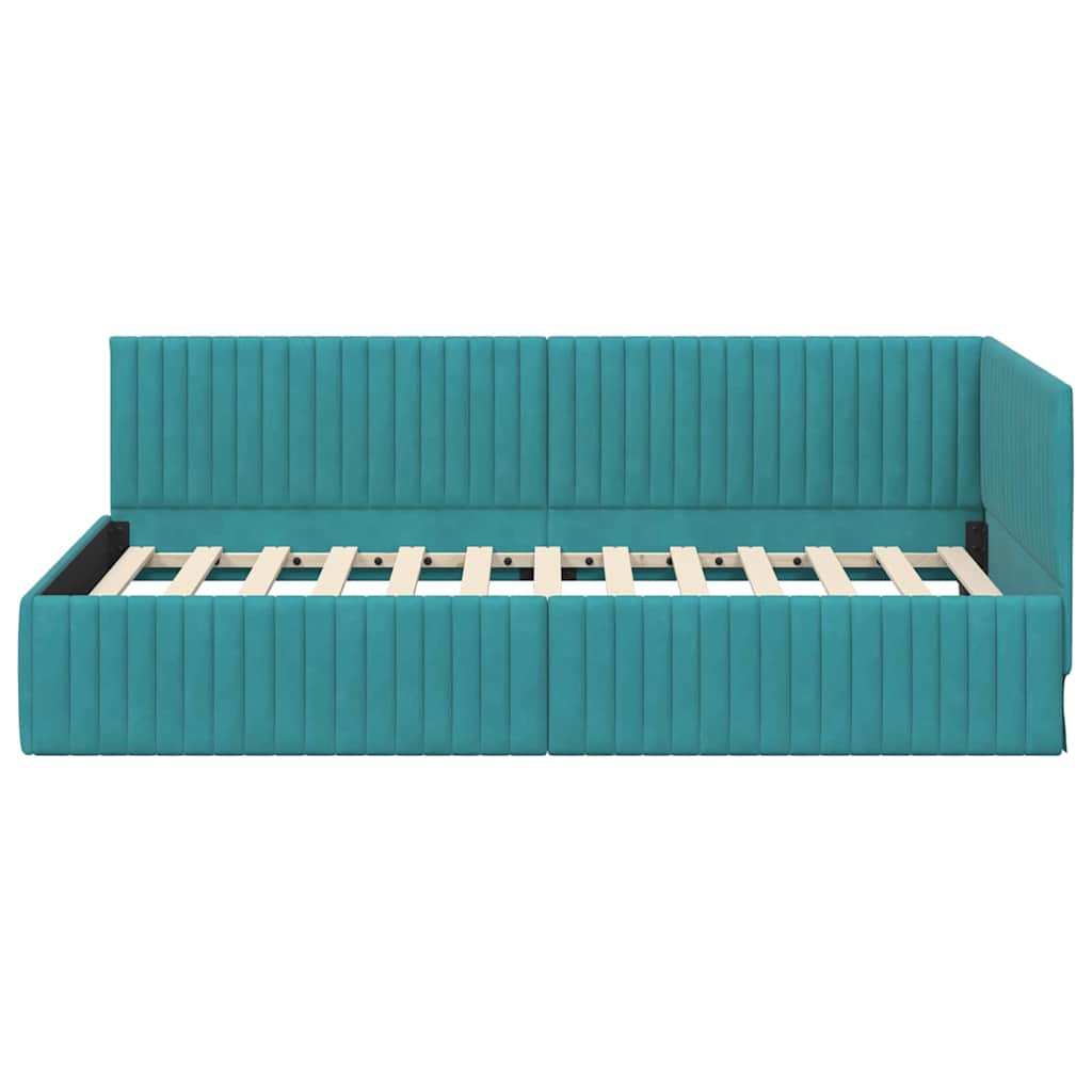 Corner Bed Frame with Headboard Turquoise 100 x 200 cm Velvet