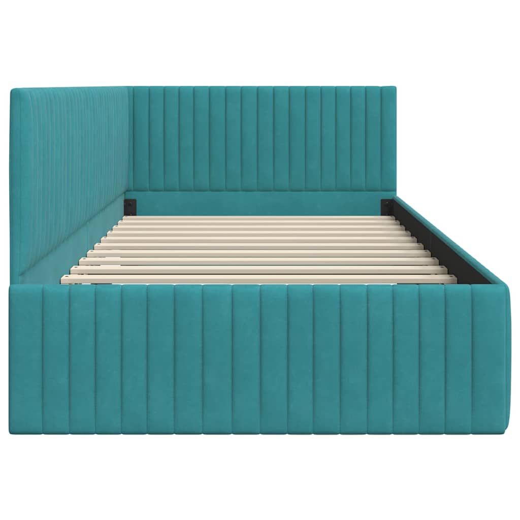 Corner Bed Frame with Headboard Turquoise 100 x 200 cm Velvet