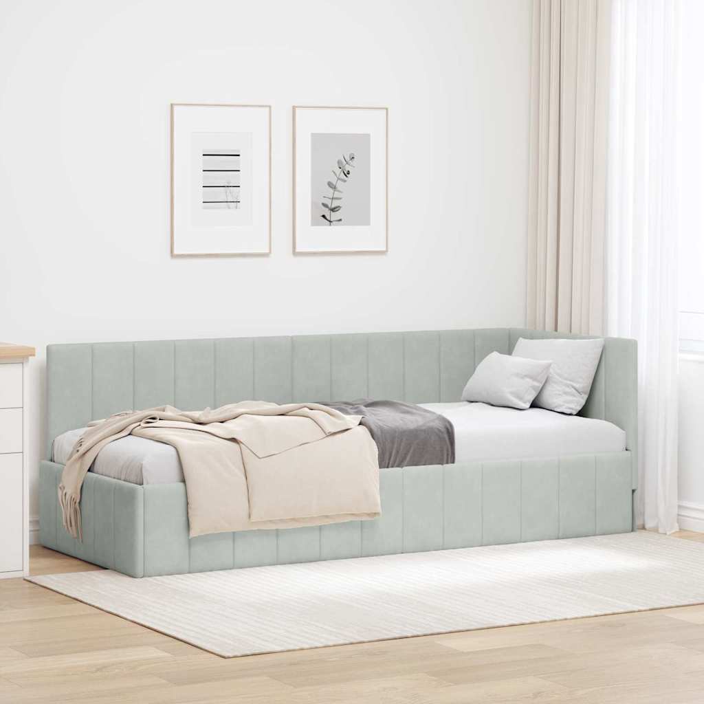 Corner Bed Frame with Headboard Light grey 80 x 200 cm Velvet