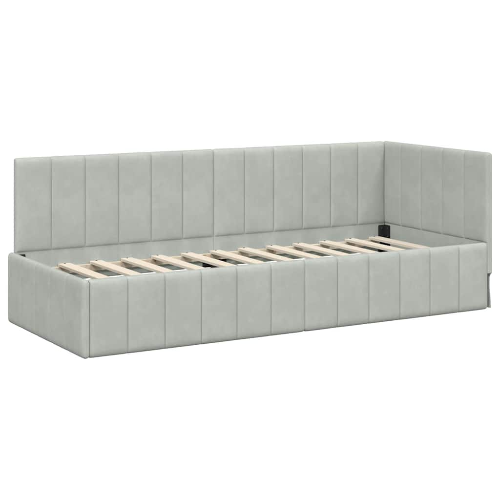 Corner Bed Frame with Headboard Light grey 80 x 200 cm Velvet
