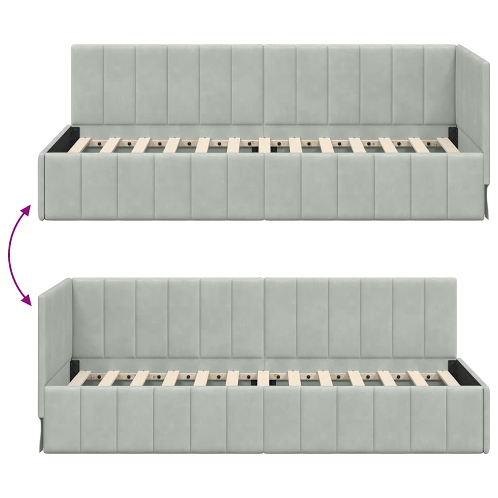 Corner Bed Frame with Headboard Light grey 80 x 200 cm Velvet