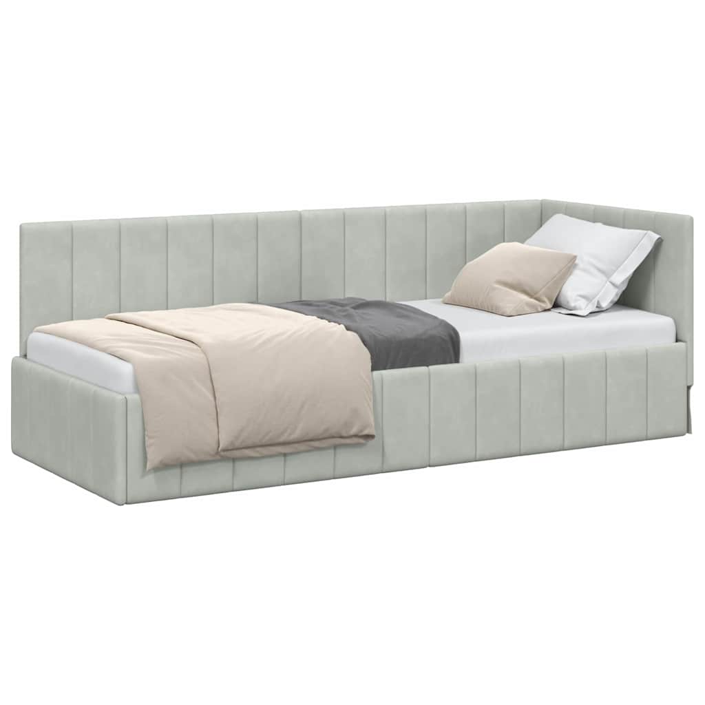 Corner Bed Frame with Headboard Light grey 80 x 200 cm Velvet