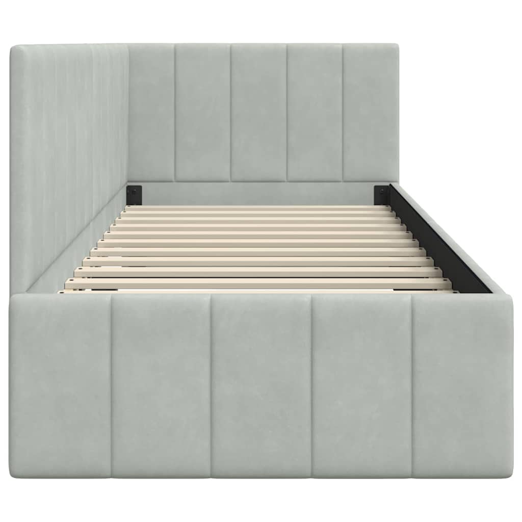 Corner Bed Frame with Headboard Light grey 80 x 200 cm Velvet