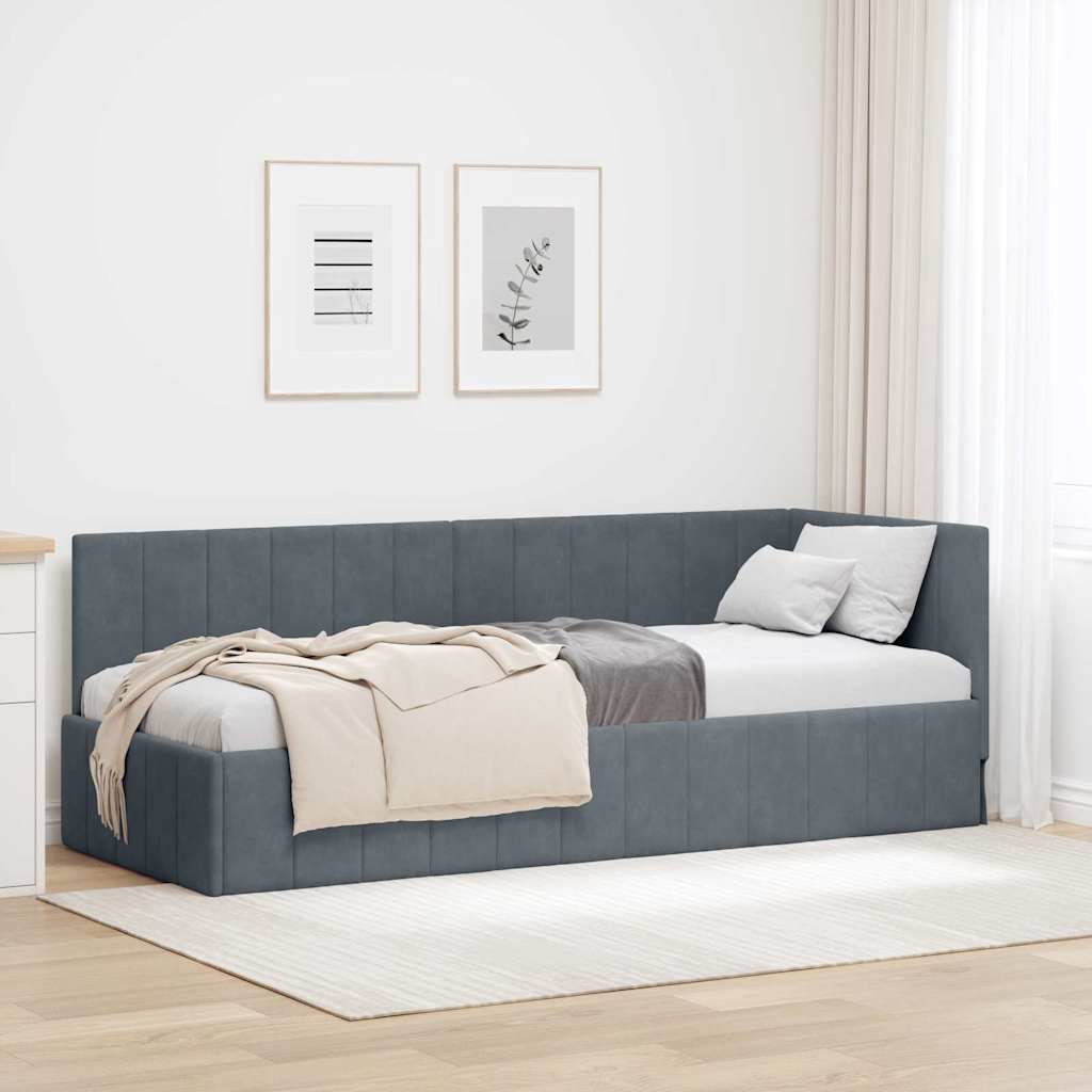 Corner Bed Frame with Headboard Dark grey 80 x 200 cm Velvet