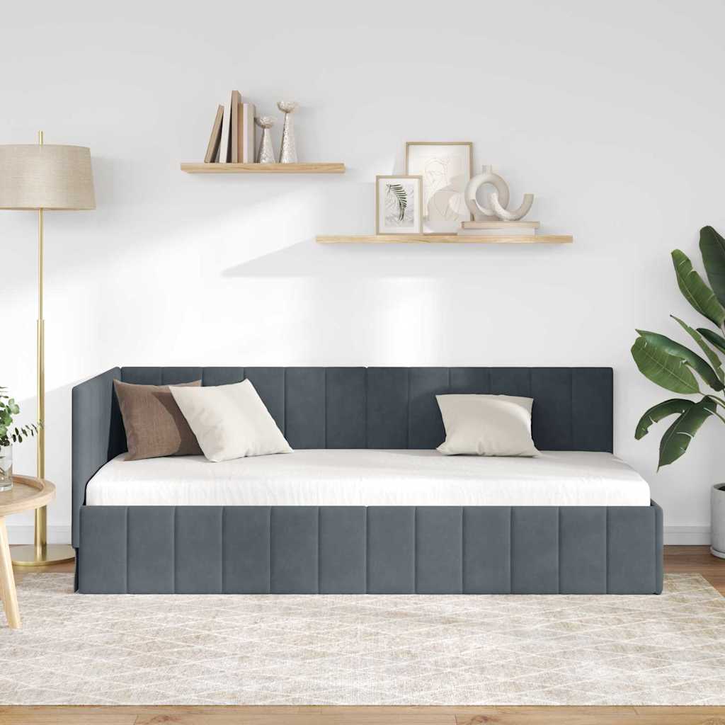 Corner Bed Frame with Headboard Dark grey 80 x 200 cm Velvet