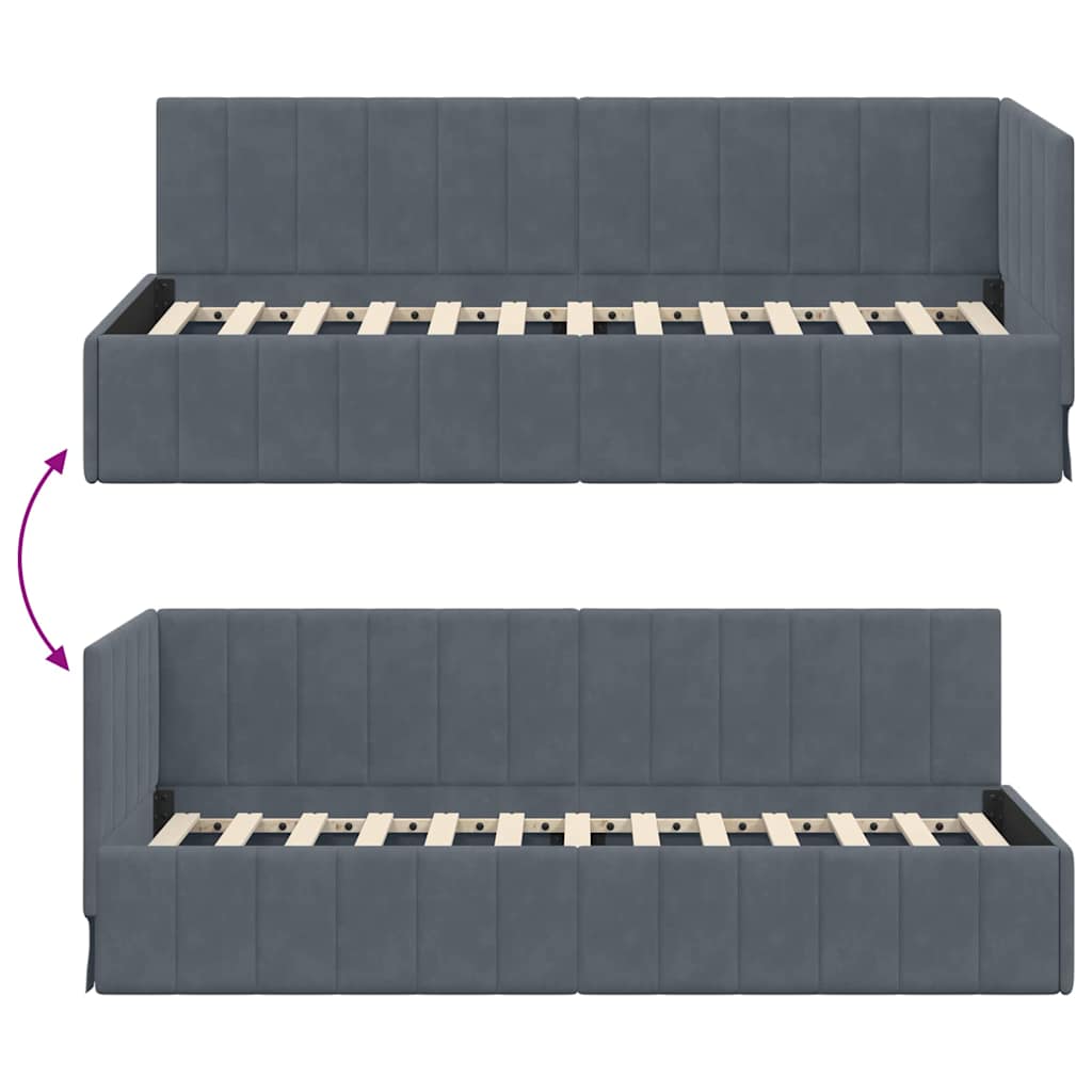 Corner Bed Frame with Headboard Dark grey 80 x 200 cm Velvet