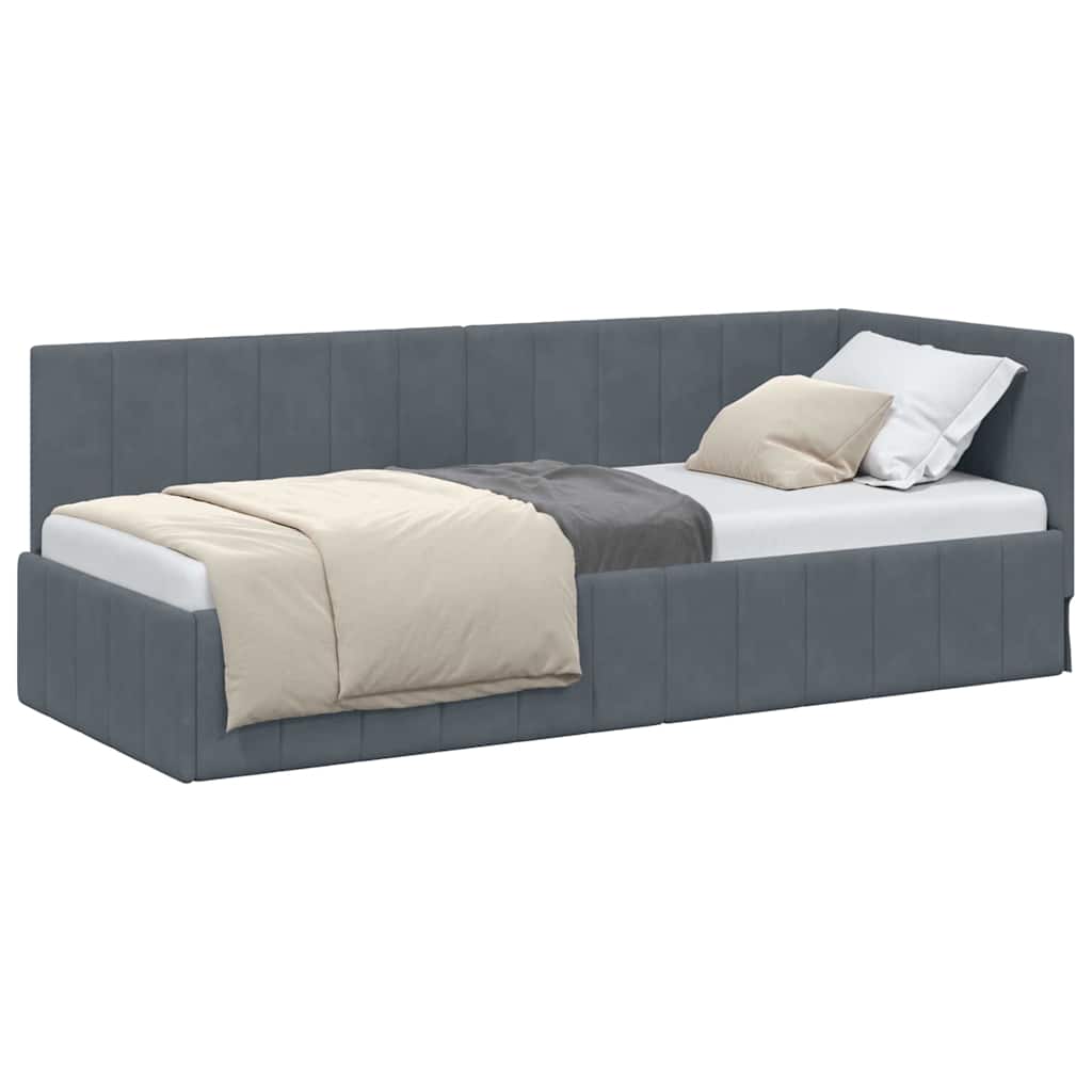 Corner Bed Frame with Headboard Dark grey 80 x 200 cm Velvet