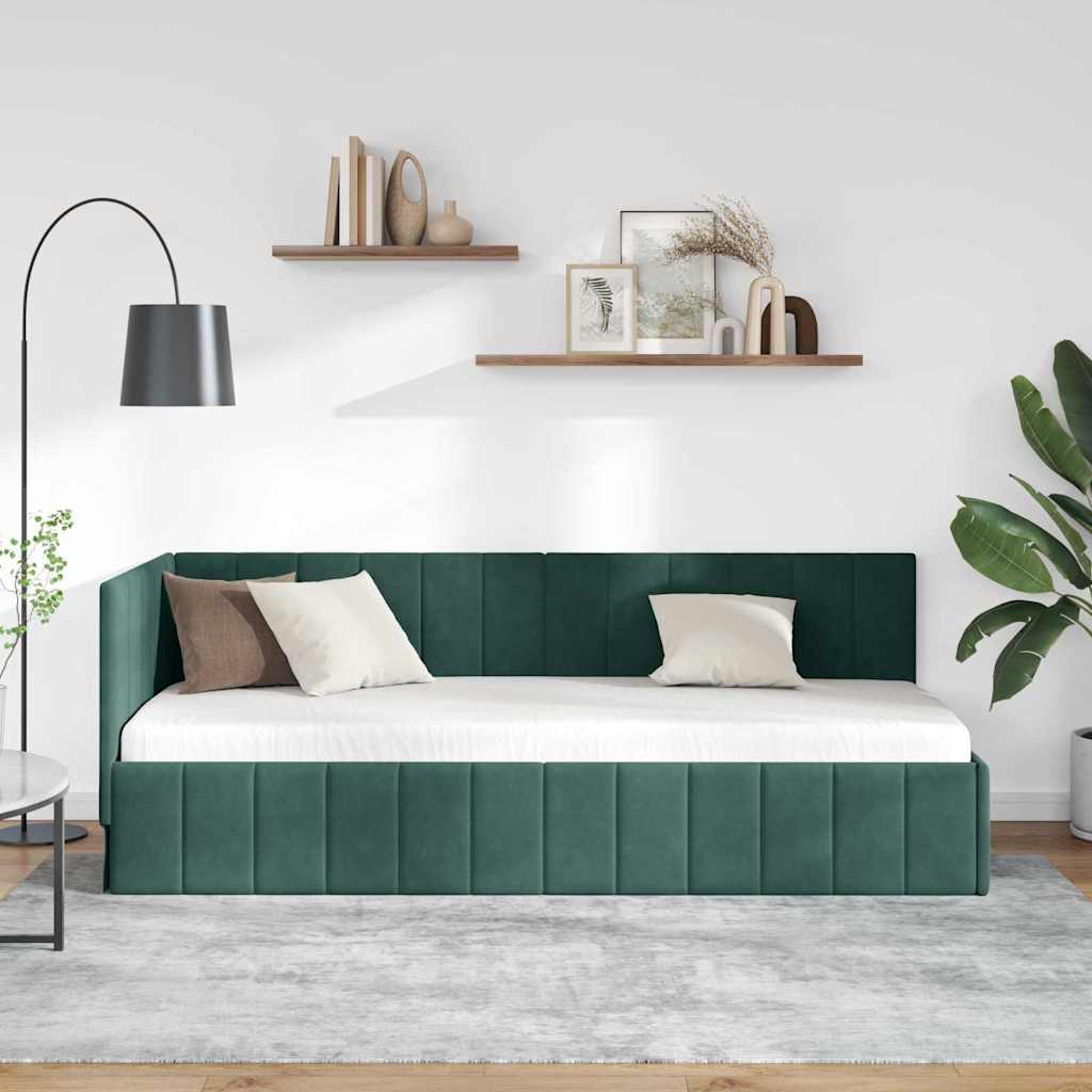 Corner Bed Frame with Headboard Dark green 80 x 200 cm Velvet