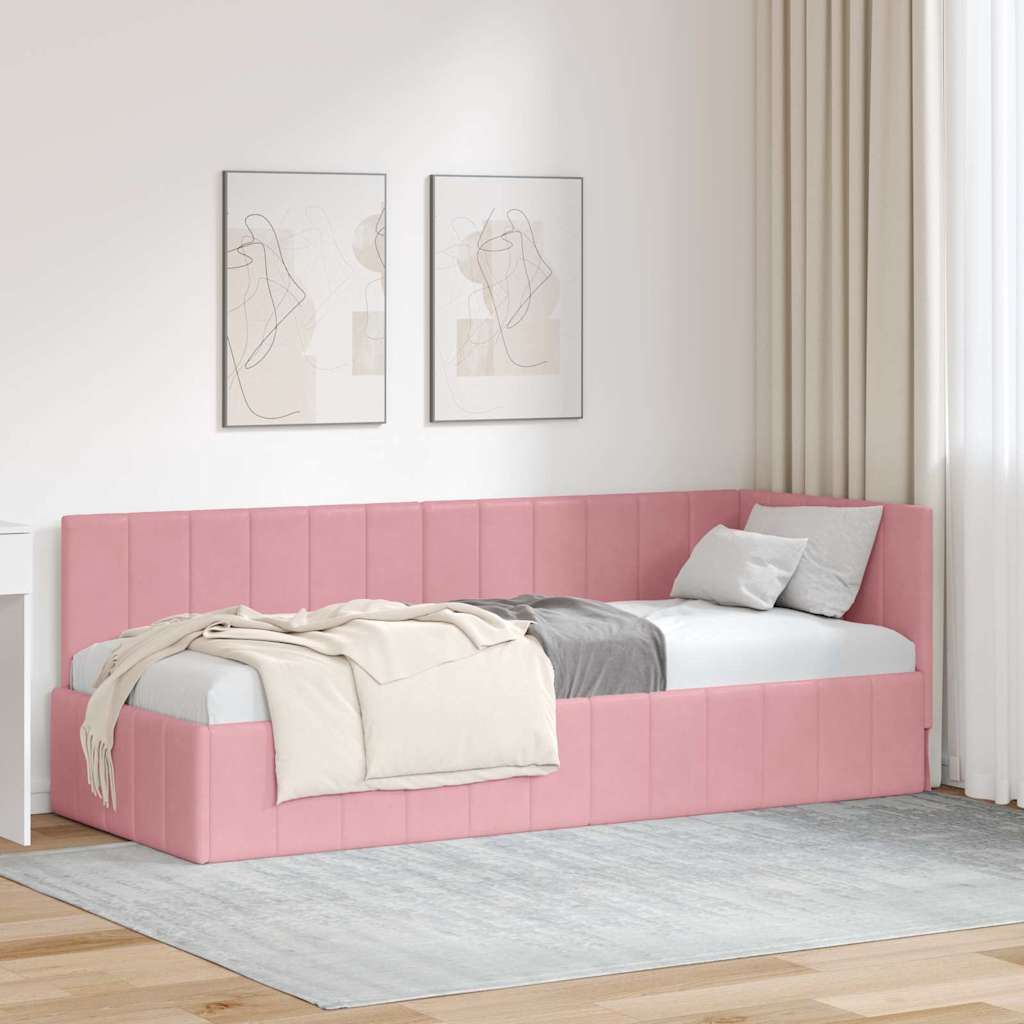 Corner Bed Frame with Headboard Pink 80 x 200 cm Velvet