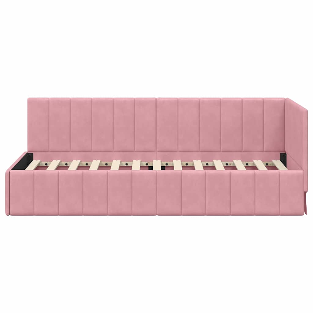 Corner Bed Frame with Headboard Pink 80 x 200 cm Velvet