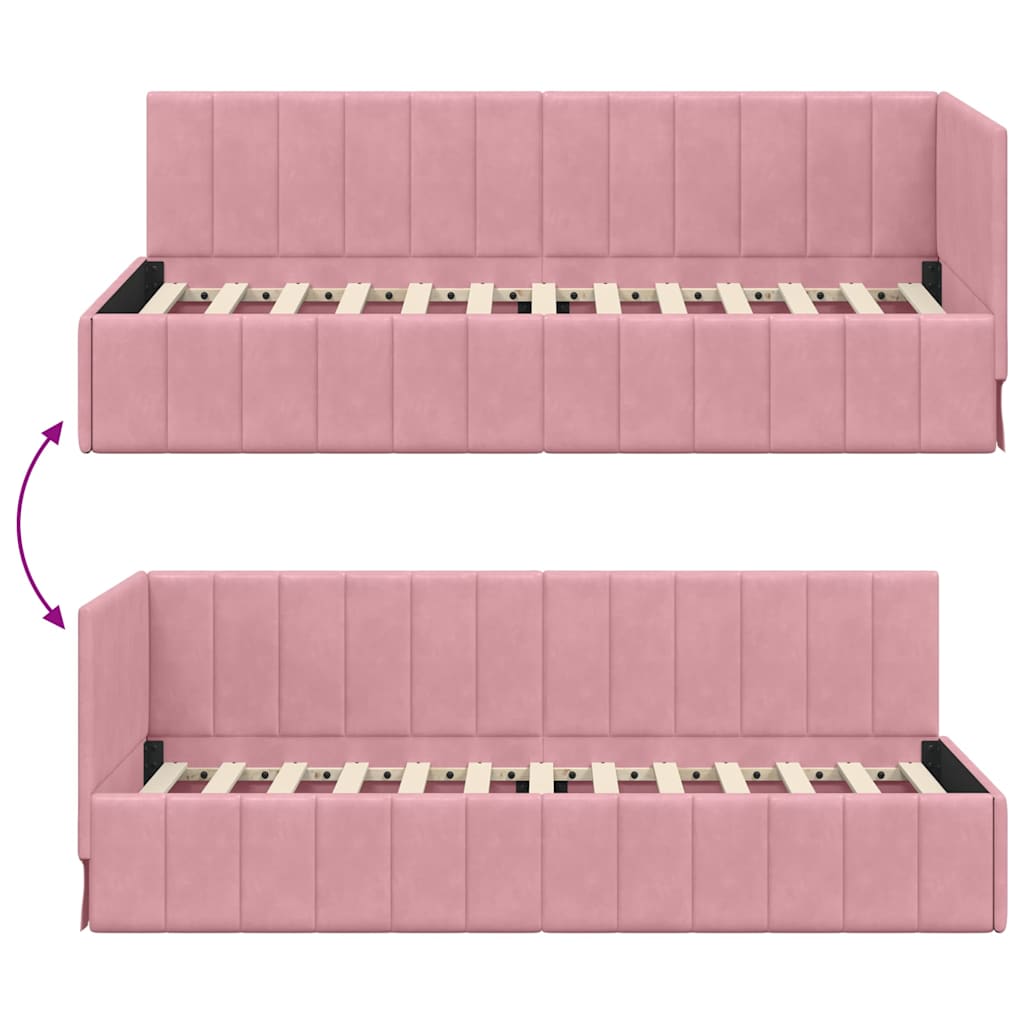 Corner Bed Frame with Headboard Pink 80 x 200 cm Velvet